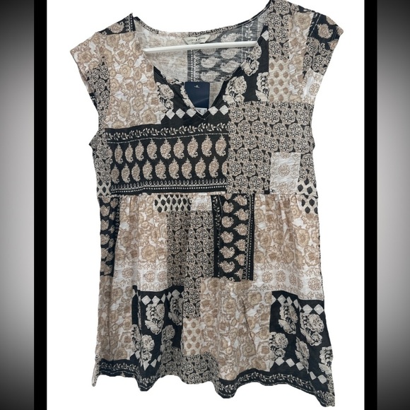 Lucky Brand Top Paisley Patchwork Cap Sleeve V-Neck Blouse NWT Size XS - Picture 6 of 6